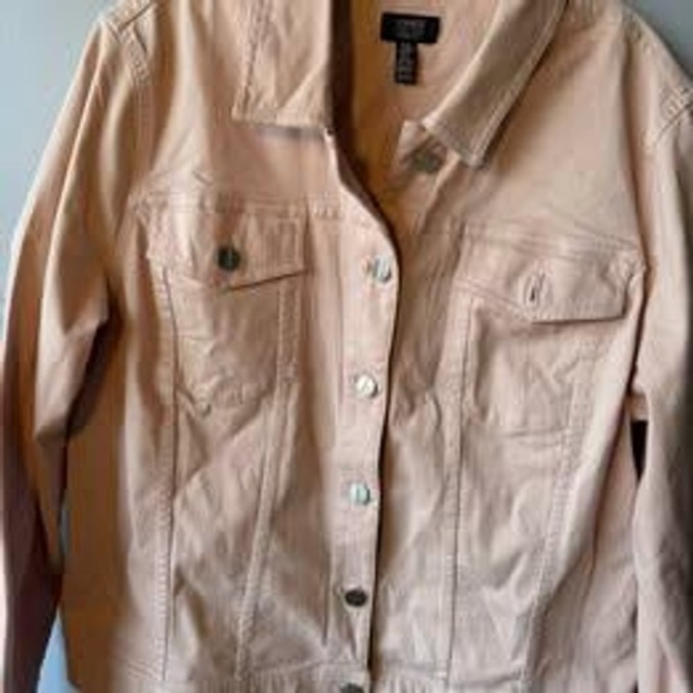 Jones New York Signature Peach Denim Trucker Jacket Womens XL Stretch Cotton
